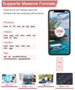 256GB USB Flash Drive for Phone and Pad, Photo Stick High Speed External USB Thumb Drives Photo Storage Memory Stick for Save More Photos and Videos (Pink, 256GB) Pink 15 81JPjeqMsAL