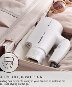Panasonic nanoe Salon Hair Dryer with Oscillating Quick Dry Nozzle, Folding Hair Dryer for Travel and Home, 3 Airflow Settings for Easy Styling and Healthy Hair - EH-NA2C-W (White) Compact Hair Dryer w/ 1 attachment 30 81JPx3TGe6L