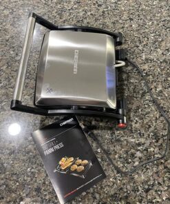 Chefman Panini Press Grill and Gourmet Sandwich Maker Non-Stick Coated Plates, Opens 180 Degrees to Fit Any Type or Size of Food, Stainless Steel Surface and Removable Drip Tray, 4 Slice, Black 37 81JRPivklLL