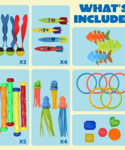 JOYIN 30 Pcs Diving Pool Toys for Kids Ages 3-12 Jumbo Set with Storage Bag Pool Games Summer Swim Water FishToys 13 81JSHWtesTL