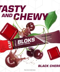 CLIF BLOKS - Black Cherry Flavor with Caffeine - Energy Chews - Non-GMO - Plant Based - Fast Fuel for Cycling and Running - Quick Carbohydrates and Electrolytes - 2.12 oz. (18 Count) 19 81JVv0XPnGL