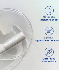 NIVEA Dewy Lip Care with Hyaluronic Acid, Lip Balm Leaves Visibly Less Noticeable Lip Lines and No Waxy Feel, 0.18 Oz, Pack of 4 27 81JZi7kywcL