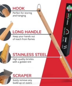 Senwosa 26” Pizza Oven Brush with Stone Scraper - Stainless Steel Bristles, Long Handle, Heat-Resistant - Compatible with Ooni Ovens - Includes Spare Head 38 81Ja28wtvL