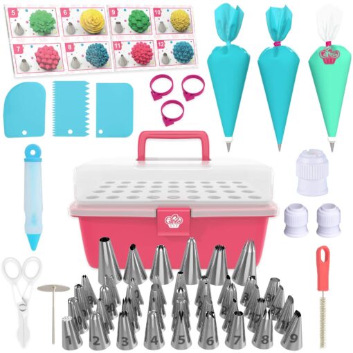 Cakebe Cake Cupcake Kit-68pcs Supplies and Cookie Decorating Kit with Piping Bags Frosting Icing Tip, 1, silver