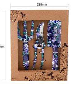 FLORA GUARD 3 Piece Aluminum Garden Tool Set - Trowel, Cultivator, Pruning Shear, Gift Set for Gardening Needs (Purple&Blue) Purple Floral 3-Piece 17 81JcqaMAhDL