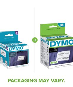 Alternative view of DYMO 30857 Authentic LW Adhesive Name Badge Labels for LabelWriter Label Printers, White, 2-1/4'' x 4'', 1 Roll of 250 Name Badges