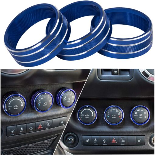 Audio Air Conditioning Button Cover Decoration Twist Switch Ring Trim Interior for Jeep Wrangler JK Patriot Compass Liberty for Dodge Challenger (Blue,3pcs) Blue