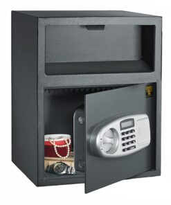Electronic Safe Deposit Box - Drop Safe with Digital Keypad and 2 Manual Override Keys for Business Cash Drops or Home Safety by Paragon Safes (Black) Single Door 10 81JhwR8EFyL
