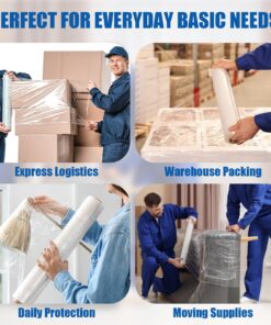 Green Moon 4PCS Stretch Wrap 18’’ 1500ft 80 Gauge Industrial Strength Shrink Wrap Roll Plastic Wrap Film for Moving Shipping Pallet Furniture 12 81Jj358d9ML