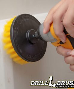 Alternative view of 5 Inch Diameter Drill Powered Scrub Brush with Quarter Inch Quick Change Shaft - Drill Brush Attachment Yellow