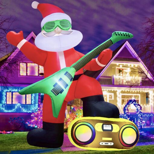 zukakii Christmas Inflatable Decoration Outdoor, 6FT Christmas Blow Up Yard Decorations Build-in LED Lights, Strong Blower Christmas inflatables Clearance Decor Blowups for Indoor Holiday Party Santa with Guitar