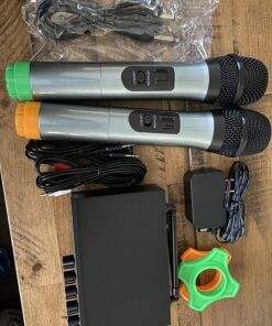 FIFINE UHF Dual Channel Wireless Handheld Microphone, Easy-to-use Karaoke Wireless Microphone System-K036 45 81JqMa3qiL