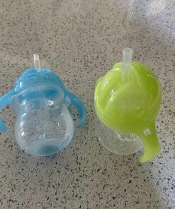 Munchkin® Any Angle™ Weighted Straw Trainer Cup with Click Lock™ Lid, 7 Ounce, 2 Count (Pack of 1), Blue/Green 2 Count (Pack of 1) 24 81Jqt5nRSrL