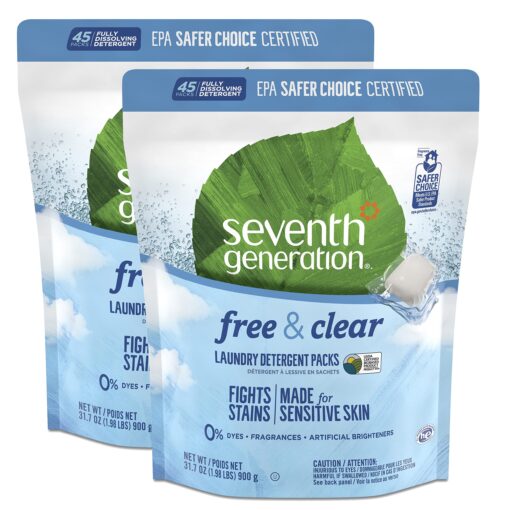 Seventh Generation Laundry Detergent Packs, Free & Clear, 90 Loads (2 pouches, 45 Ct EA)