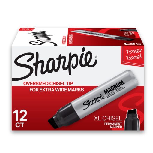 SHARPIE Magnum Permanent Markers, Chisel Tip, Black, Pack of 12