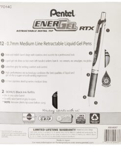 Pentel EnerGel RTX Retractable Metal Tip Pen, 0.7mm, 9 Black Ink, 3 Blue Ink with 2 Refills (BL77O14C) 12 Pack with Refills Black/Blue 4 81JreIKIQtL