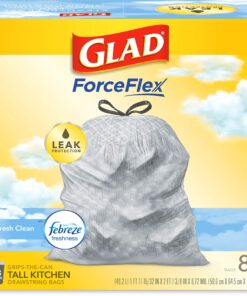 Glad ForceFlex Tall Kitchen Drawstring Trash Bags, 13 Gallon, Fresh Clean Febreze, 80 Count, Package May Vary 80 Count (Pack of 1) 36 81Jv1W2wVuL