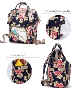Srotek Diaper Bag Backpack Floral Baby Bag Water-Resistant Baby Nappy Bag with Insulated Water Bottle Bag/Changing Pad for Women/Girls/Mum (Flower Pattern) 31 81Jw AImutL