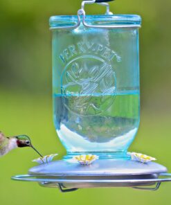Alternative view of Perky-Pet 785-1SR Mason Jar Vintage Glass Hummingbird Feeder - Outdoor Garden Décor - 32 Oz Nectar Capacity Blue Mason Jar