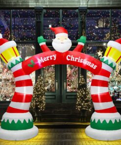 Lulu Home 9FT Christmas Inflatable Decorations, Giant Blow Up Lighthouse Air Arch with Welcome Santa, Xmas Lighted Blowups with Drawstring Bags for Winter Yard Lawn Garden Decor 9ft Santa Arch 14 81Jys4uu 9L