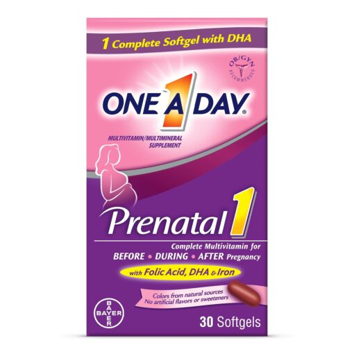 One A Day Women's Prenatal 1 Multivitamin including Vitamin A, Vitamin C, Vitamin D, B6, B12, Iron, Omega-3 DHA & more, 30 Count - Supplement for Before, During, & Post Pregnancy Unflavored 30 Count (Pack of 1)