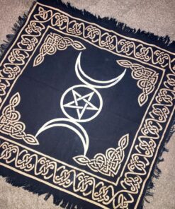 Altar Tarot Cloth: Triple Goddess With Pentagram - 24" x 24" (Gold/Silver on Black Pentacle/Pentagram) 28 81K SO011KL