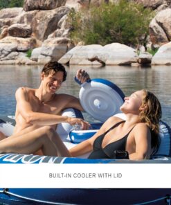 Intex River Run II Inflatable 2-Person Pool Tube Float with Attached Cooler and Repair Kit Multi-colored 26 81K00ieNWL