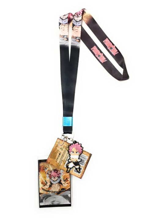 Fairy Tail Fiery Dragon Natsu Lanyard with Badge ID Holder & PVC Natsu Charm, 5", Multicolor