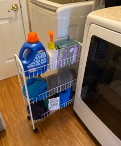 Household Essentials 05121 Slim Line 3-Tier Metal Storage Cart | Laundry Room Rolling Organizer | White 7" White - Basic 32 81K6pKzgU3L