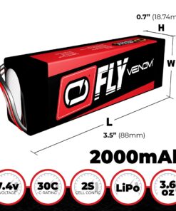 Venom Fly Series 30C 2- Cell 2000 mAh 7.4 V LiPo RC Drone Battery - 14 AWG Wire, LiPo Balance & XT60 Connector - RC Fixed Wing Application Batteries -UNI Plug Adapter Compatible w/Deans, Traxxas & EC3 12 81K6pTZi8TL