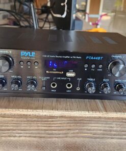 Pyle 500W Karaoke Wireless Bluetooth Amplifier - 4 Channel Stereo Audio Home Theater Speaker Sound Power Receiver with AUX IN, FM, RCA Subwoofer Speakers OUT, USB, Microphone IN with Echo - PTA44BT Amplifier System 37 81K84pFMhwL