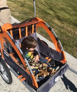 Instep Quick-N-EZ Double Tow Behind Bike Trailer for Toddlers, Kids, Converts to Stroller, Jogger, 2-in-1 Canopy, Universal Bicycle Coupler, Folding Frame, Multiple Colors Orange 30 81KARaiyLL