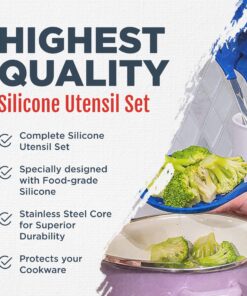 Alternative view of Culinary Couture 6-Piece Stainless Steel & Silicone Kitchen Utensils Set, Silicone Cooking Utensils, Heat Resistant Kitchen Cooking Utensils Set, Includes a Bonus Recipe E-Book, Blue 6 Piece - Large