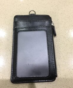 Badge Holder with Zipper, Wisdompro School Supply 2-Sided PU Leather College ID Badge Holder with 1 ID Window, 4 Card Holder Slots, 1 Side Pocket and 20 Inch Leather Neck Strap Lanyard -Vertical Black Vertical 39 81KArNfbpL