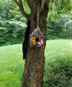 Dawhud Direct Hanging Bird Houses for Outside, Hand-Painted Bird Houses for Outdoors Decorative Birdhouses (Butterfly and Flowers Welcome) Butterfly and Flowers Welcome 34 81KCUPcxL