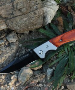 TAC FORCE Spring Assisted Folding Pocket Knife – Black Stainless Steel Drop Point Blade, Brown Wood Handle with Stainless Steel Bolster, Pocket Clip, Tactical, EDC, Rescue - TF-469 32 81KEDvRRooL