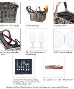 PICNIC TIME Piccadilly Picnic Basket, Romantic Picnic Basket for 2 with Picnic Set - Includes Utensil Set, Glasses, Plates, and Wine Opener, (Anthology Collection - Gray with Gold Accents) 15 81KF2hDXZAL