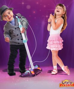 Alternative view of Little Pretender Kids Karaoke Machine with 2 Microphones and Adjustable Stand, Music Sing Along with Flashing Stage Lights and Pedals for Fun Musical Effects