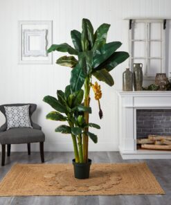 Nearly Natural 5226 6ft. Triple Stalk Banana Silk Tree , Green , 53.25" x 13" x 11.5" 17 81KGkdhBJgL