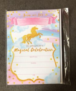 POP parties Magical Unicorn 12 Large Invitations - 12 Invitations + 12 Envelopes - Double Sided 19 81KJt0QVE4L