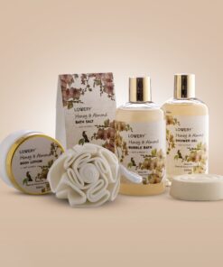 Home Spa Gift Basket - Honey & Almond Scent - Luxury Bath & Body Set For Women and Men With Shower Gel, Bubble Bath, Body Lotion, Bath Salt, Bath Bomb, Bath Puff & Handmade Weaved Basket 14 81KKQU1nsZL