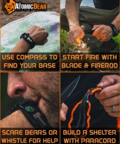Atomic Bear Paracord Bracelet (2 Pack) - Adjustable - Fire Starter - Loud Whistle - Perfect for Hiking, Camping, Fishing and Hunting - Black & Black+Orange 27 81KMV4RMhKL 4