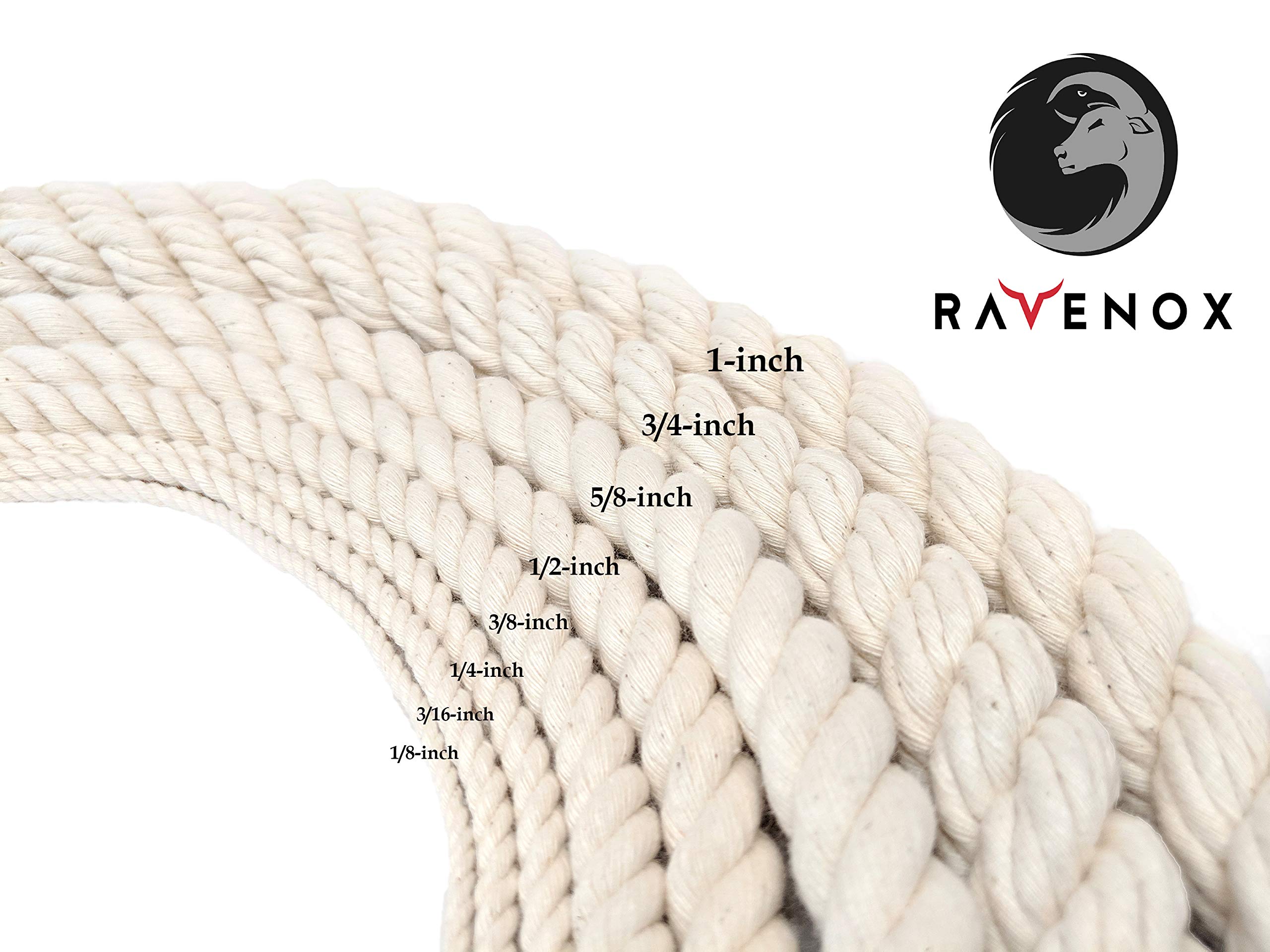 Ravenox Natural Twisted Cotton Rope | Made in The USA | Strong Triple-Strand Cordage for Sports, Décor, Pet Toys, Crafts, Macramé & Indoor Outdoor Use| by The Foot & Diameter (Multiple Color) Natural White 3/4 Inch x 10 Feet 5 Ravenox Natural Twisted Cotton Rope | Made in The USA | Strong Triple-Strand Cordage for Sports, Décor, Pet Toys, Crafts, Macramé & Indoor Outdoor Use| by The Foot & Diameter (Multiple Color) Natural White 3/4 Inch x 10 Feet - Image 5