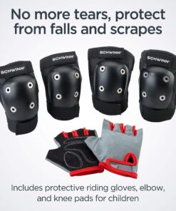 Schwinn Kids Bike Gloves Set, Knee and Elbow Pads, Protective Gear, Girls and Boys Bike Accessories, Black/Gray 23 81KO5tlLeHL
