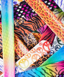 Super Z Outlet Slap On Plastic Vinyl Retro Bracelets with Colorful Hearts & Animal Print Design Patterns for Children, Toy Party Favors (72 Pack) 19 81KPSQEvTL 2