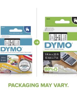 DYMO Standard D1 43613 Labels for LabelManager Label Makers, 1/4" W x 23' L, Black Print on White Tape, Self-Adhesive, 1 Cartridge 1/4" Black on White 7 81KPi1eQBHL