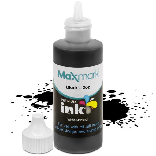 MaxMark Premium Refill Ink for self Inking Stamps and Stamp Pads, Black Color - 2 oz. 2 Ounce (Pack of 1)