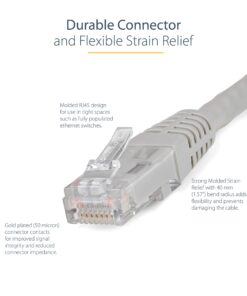 StarTech.com 15ft CAT6 Ethernet Cable - Gray CAT 6 Gigabit Ethernet Wire -650MHz 100W PoE++ RJ45 UTP Molded Category 6 Network/Patch Cord w/Strain Relief/Fluke Tested UL/TIA Certified (C6PATCH15GR) 15 ft / 4.5 m 1 Pack 7 81KV7IlWML