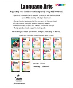 Alternative view of Spectrum Grade 5 Language Arts, Ages 10 to 11, Language Arts Grade 5, Vocabulary, Sentence Types, Parts of Speech, Writing Practice, and Grammar Workbook - 176 Pages