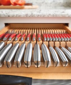 Rev-A-Shelf Dual Row Trim To Fit Knife Block Drawer Organizer with Storage Holder for Kitchen Utensils, 55 Slot Cutlery Tray, Wood, 4WDKB-1 Natural 27 81KWLnslDJL